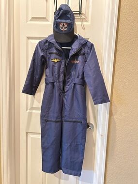 Top Gun-Inspired Navy Kids Pilot Jumpsuit with Cap